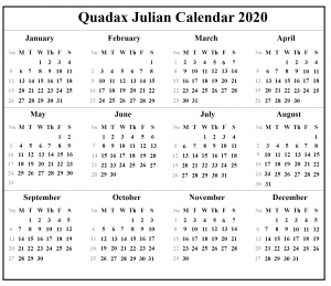 Free Printable Julian Calendar 2020 Template