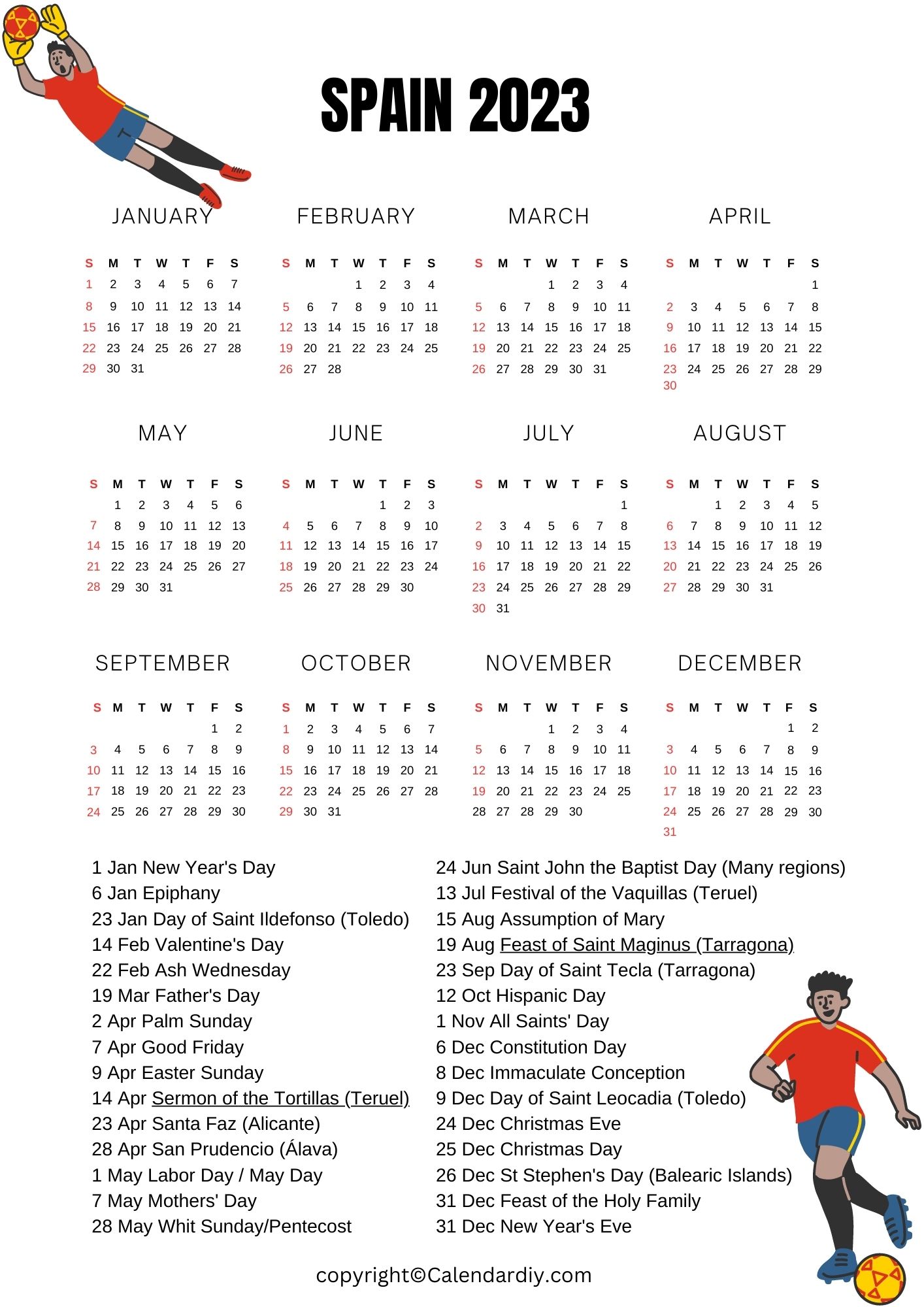 Printable Spanish Calendar 2023