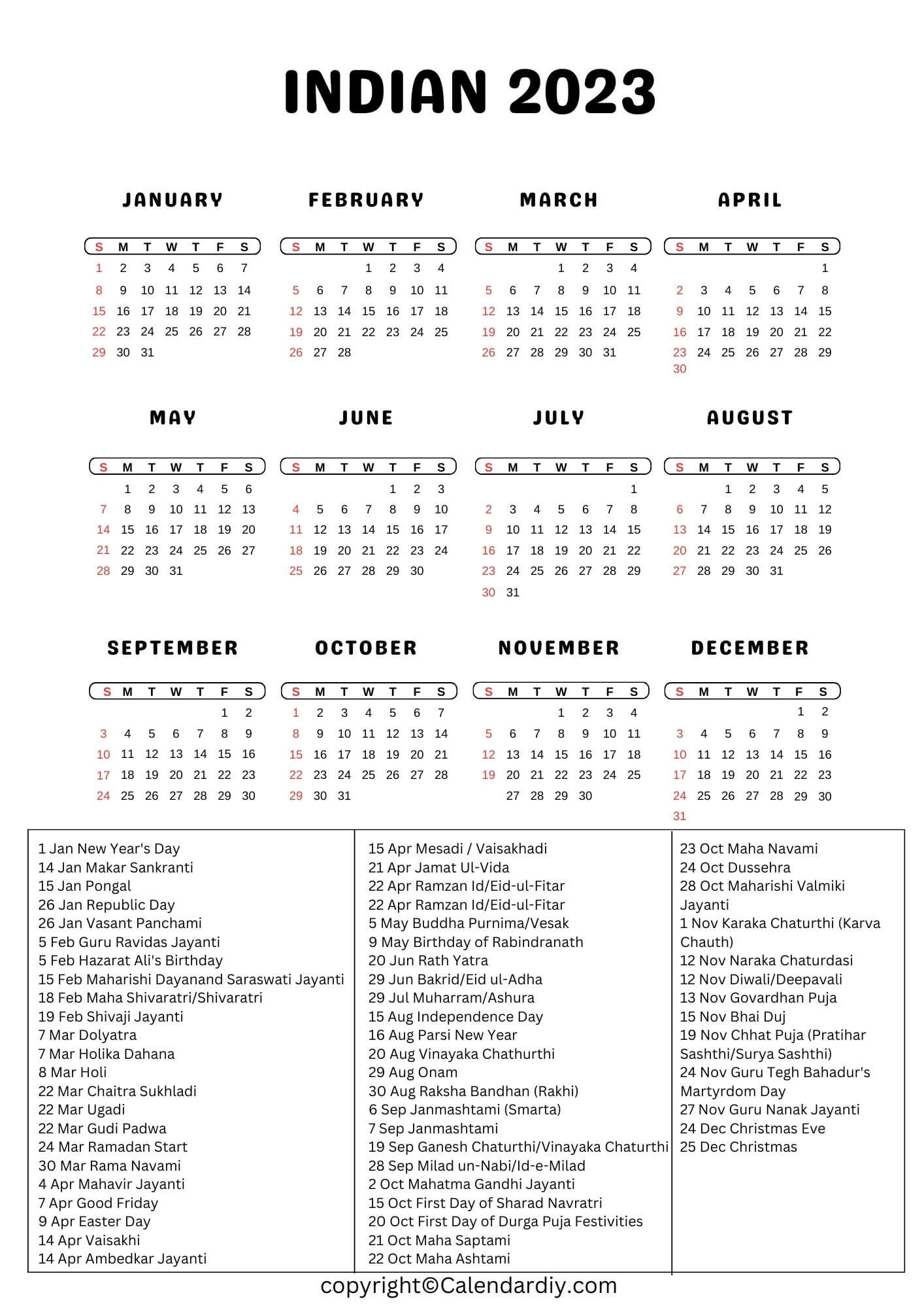 Indian Public Holidays 2023 Indian Holiday Calendar