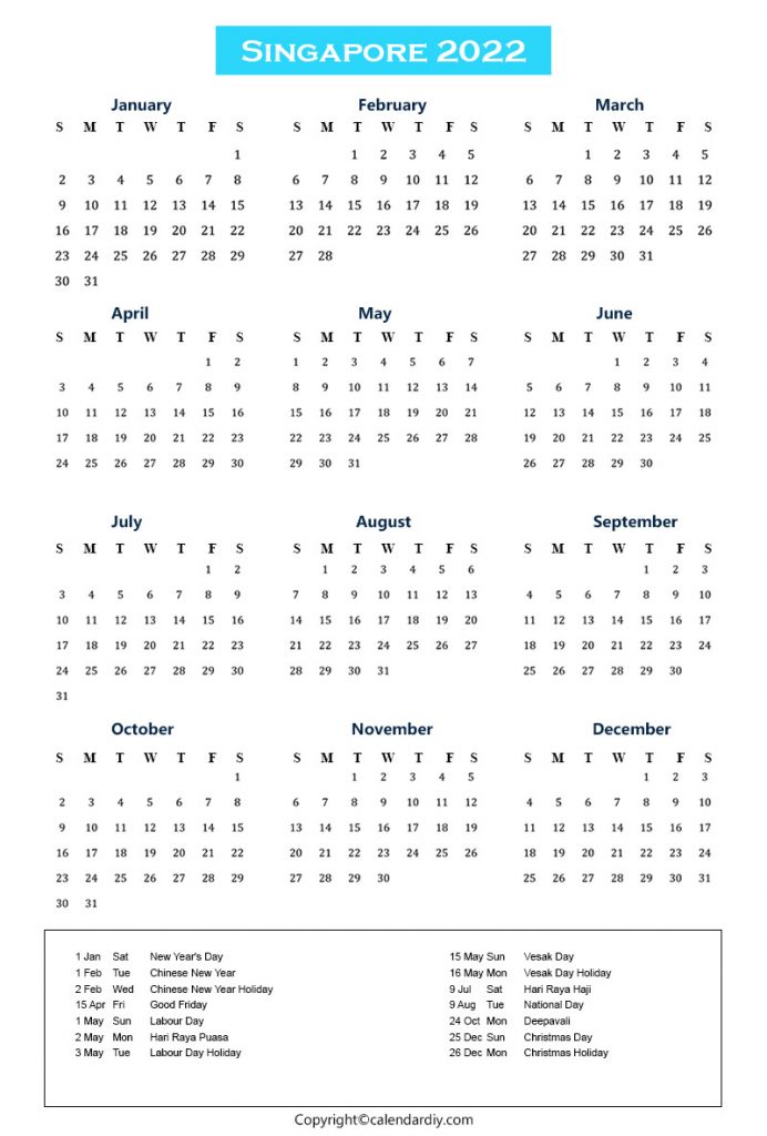 Singapore 2022 Calendar