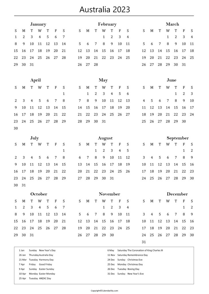 Australia 2023 Public Holiday Calendar