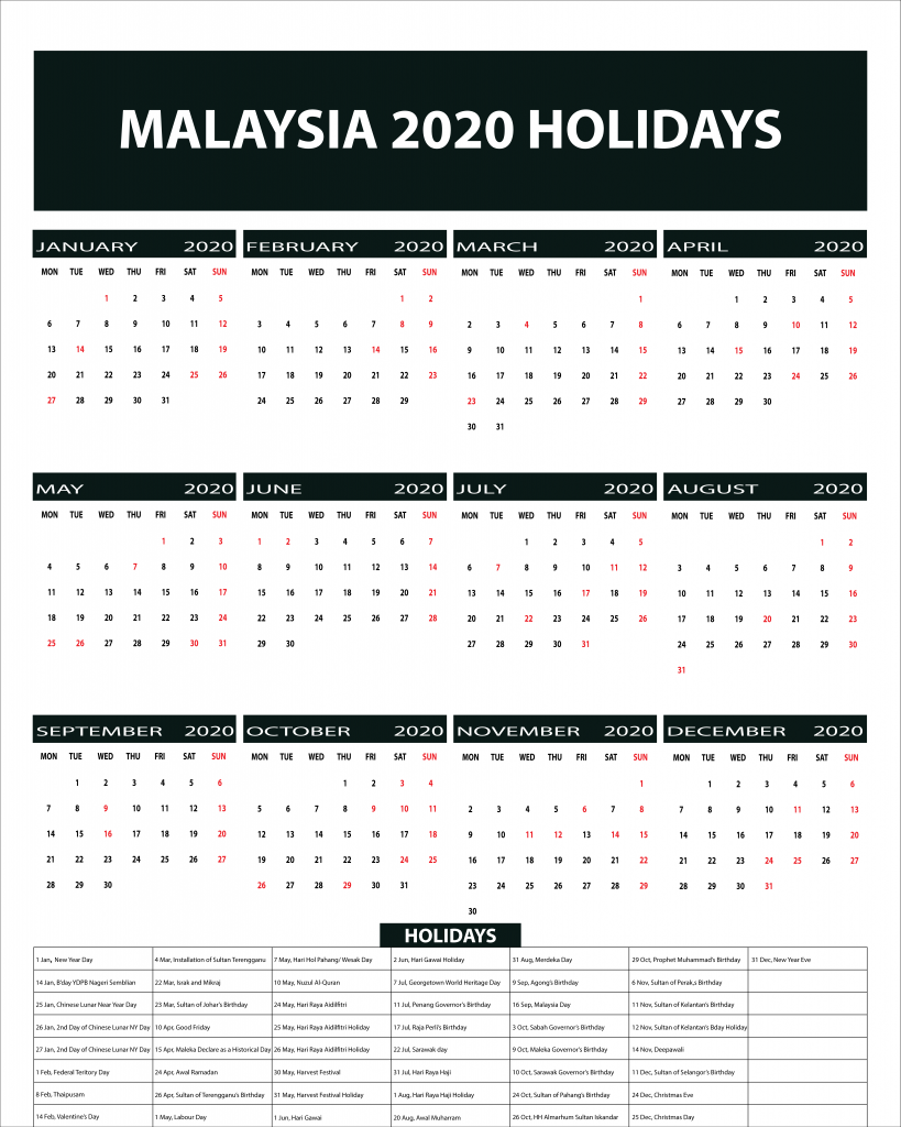 Calendar 2020 Pdf Malaysia Calendario 2019