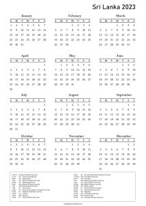 Sri Lanka Public Holidays 2023 | Sri Lanka Calendar 2023