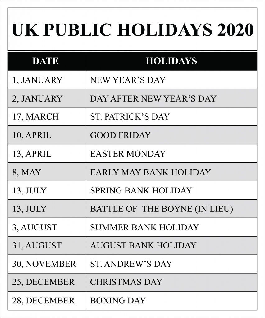 Public Holidays in United Kingdom