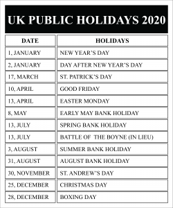 UK Public Holidays 2020 Calendar | UK Holidays 2020