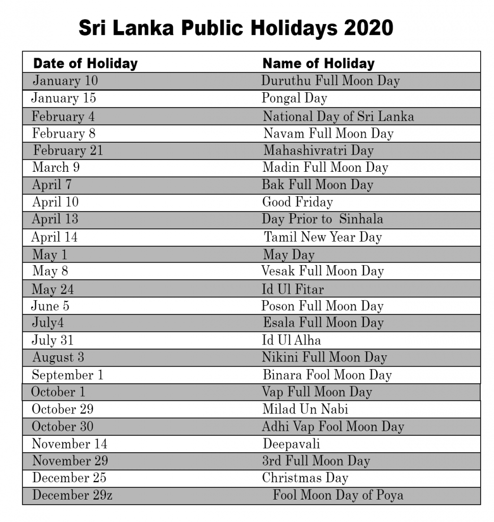 Public Holidays in Sri Lanka