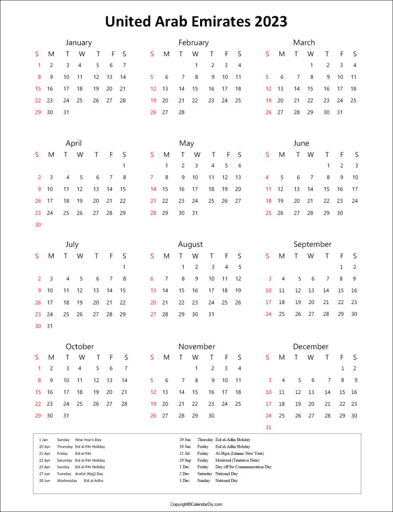 Uae Public Holidays 2023 Calendar 