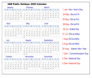 UAE Public Holidays 2020 Calendar | UAE Holidays 2020