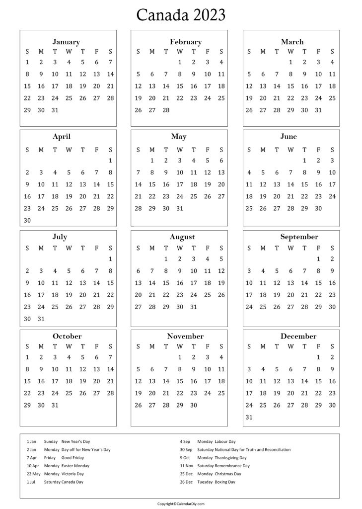 Canada 2023 Holiday Calendar