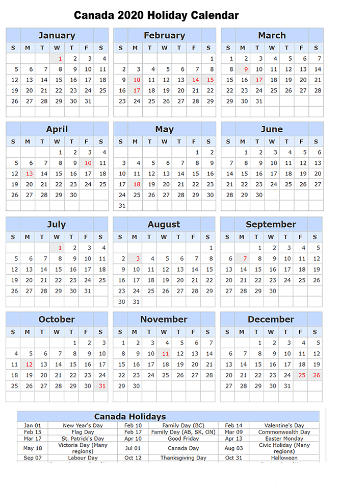 Canada Holidays Calendar prntbl.concejomunicipaldechinu.gov.co