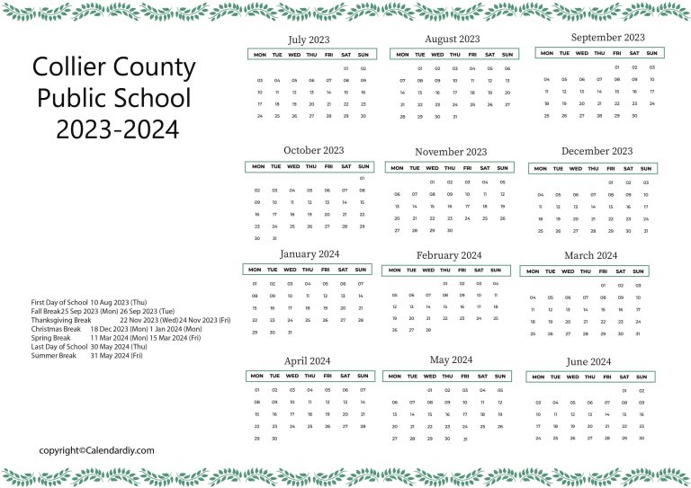 Collier County Public School Calendar 202324 Printable Pdf