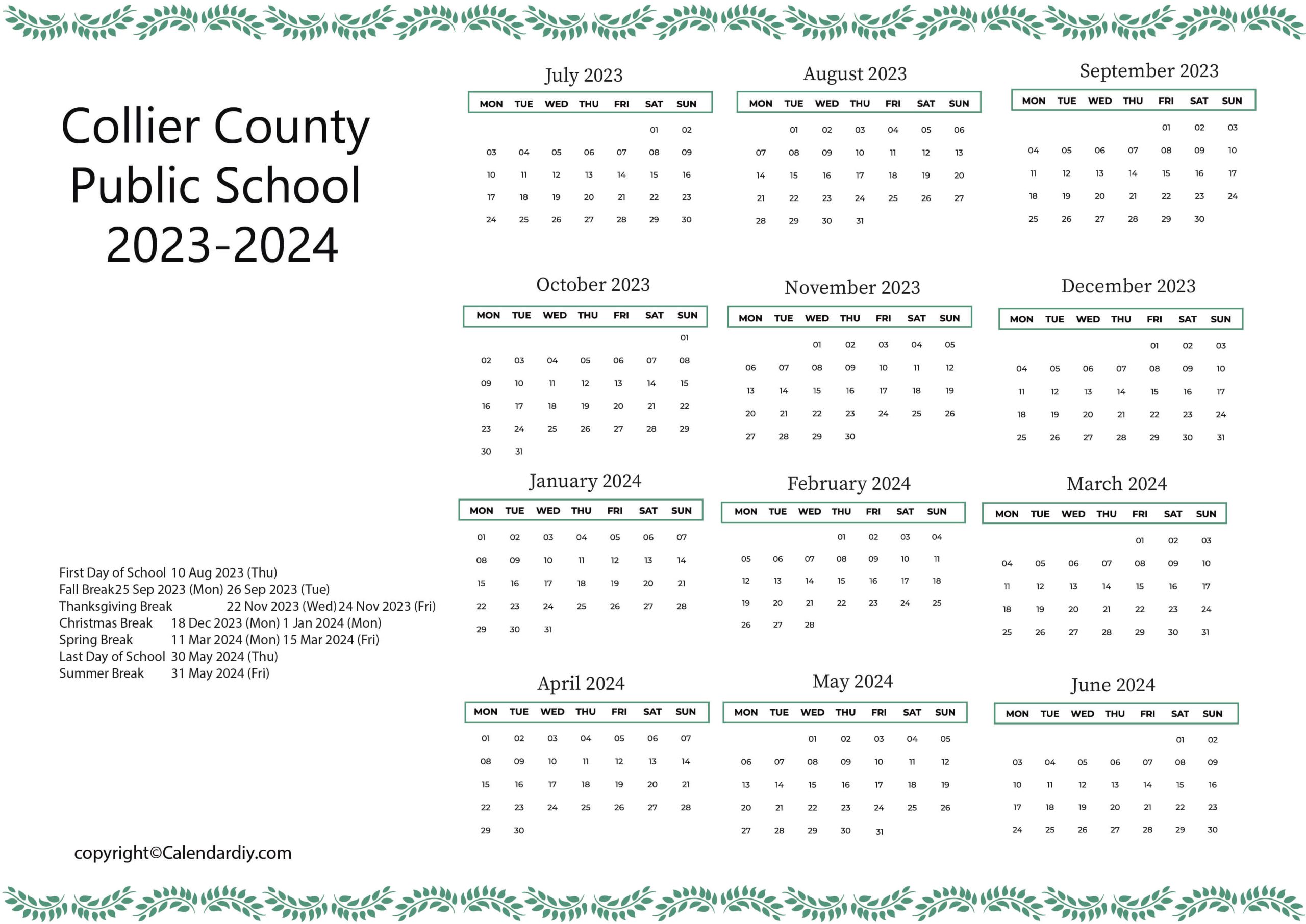 Collier County School Calendar