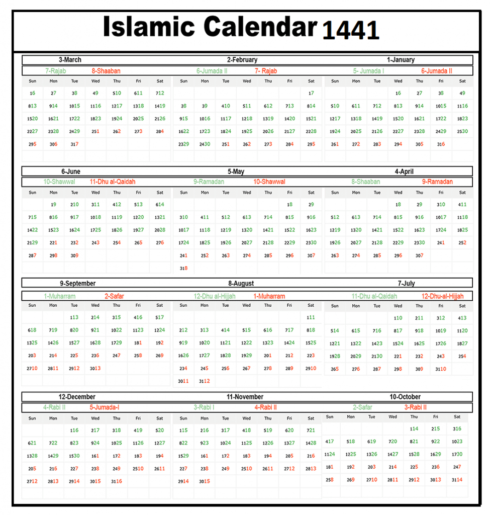 Hijri Calendar 1441, Islamic Calendar 2020 Saudi Arabia