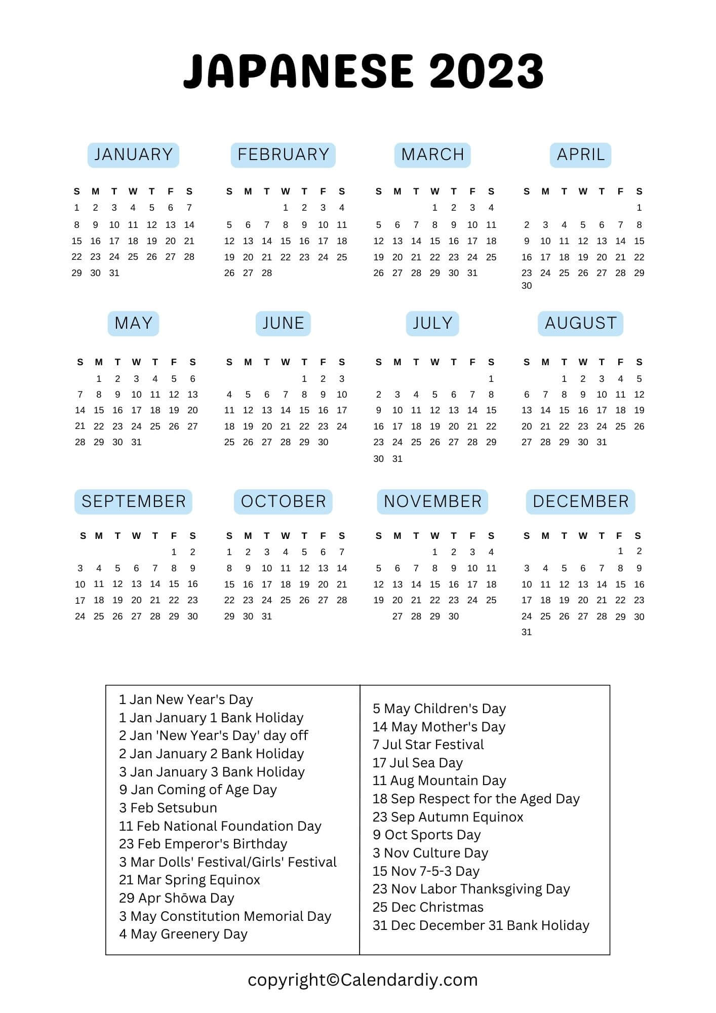 Japanese Public Holidays 2023 | Japanese Calendar 2023