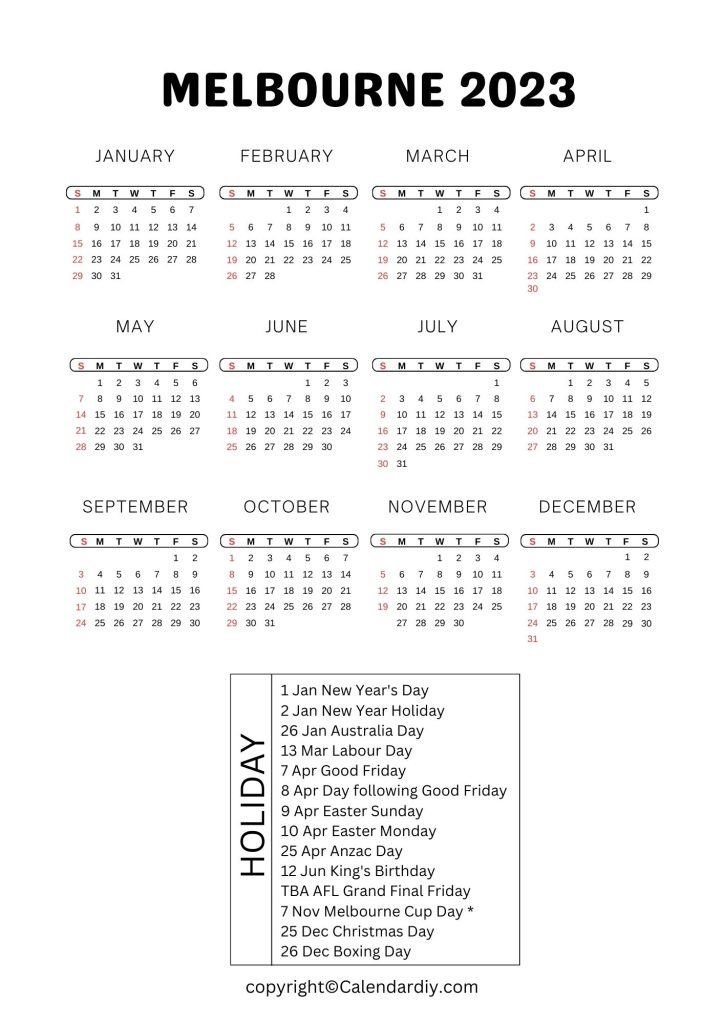 Melbourne 2023 Holiday Calendar