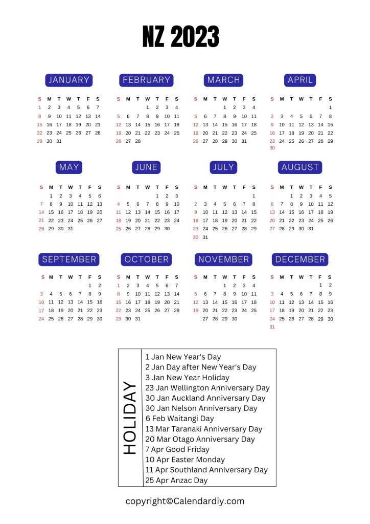 NZ 2023 Public Holiday Calendar