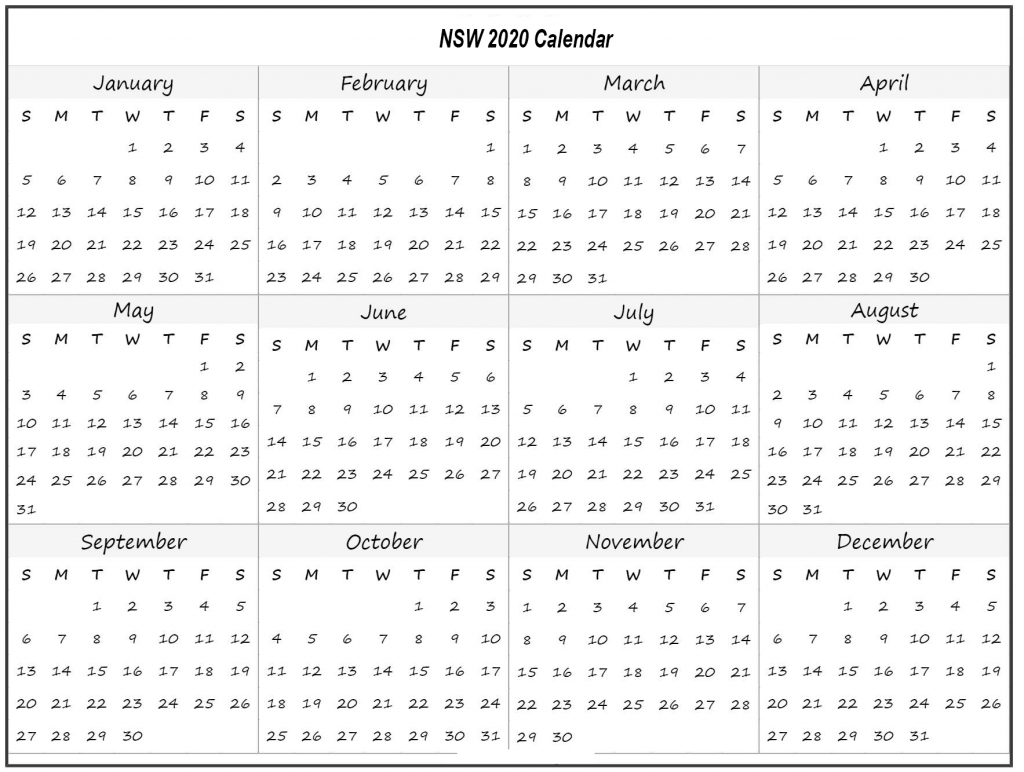 New South Wales 2020 Calendar