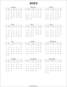 One Page Calendar 2023 Printable Template {PDF}