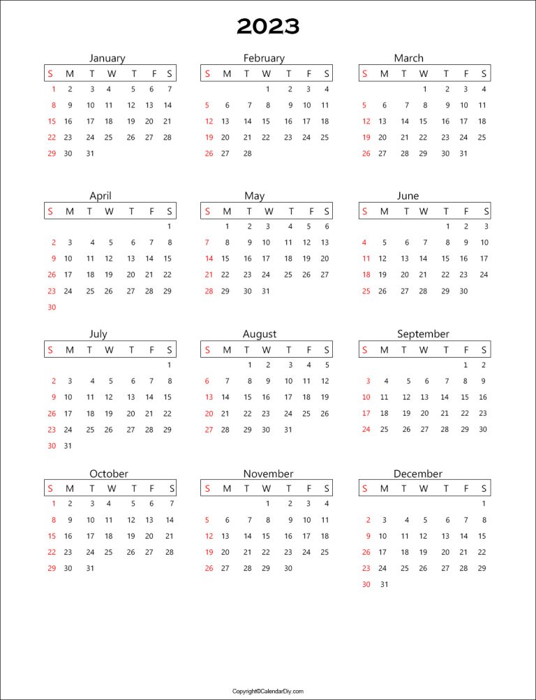 One Page Calendar 2023 Printable Template {pdf}