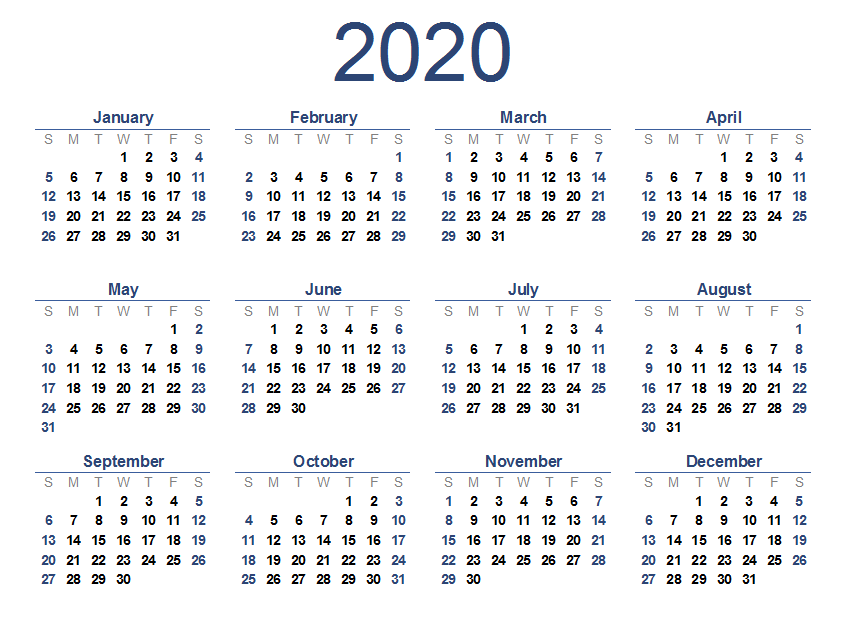 One Page Yearly Calendar