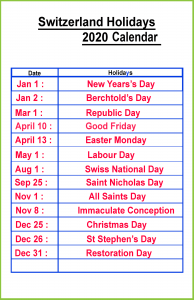 Public Holidays In Switzerland 2020