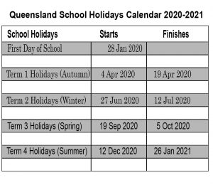 Queensland 2020 School Holidays Calendar Template