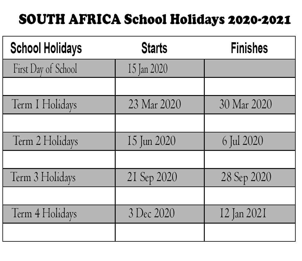 South Africa School Holidays
