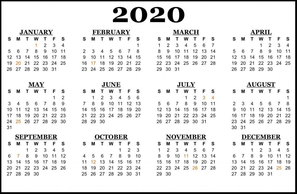 South Africa 2020 Calendar