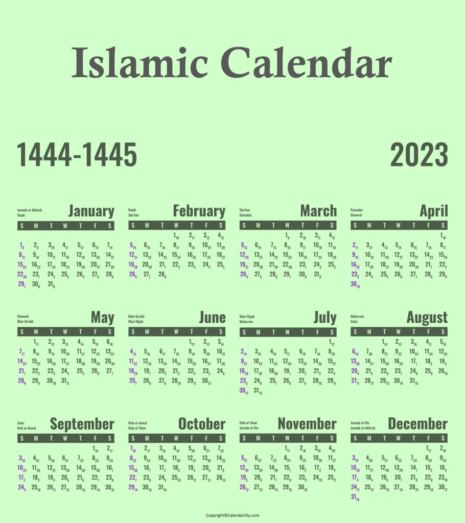 Arabic Calendar 2023 (1445)