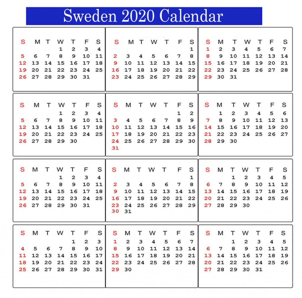 Sweden 2020 Calendar