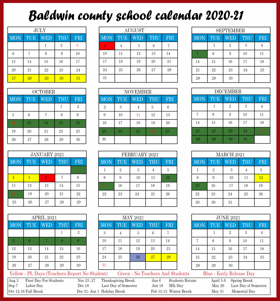 2020 Baldwin County Public School Calendar