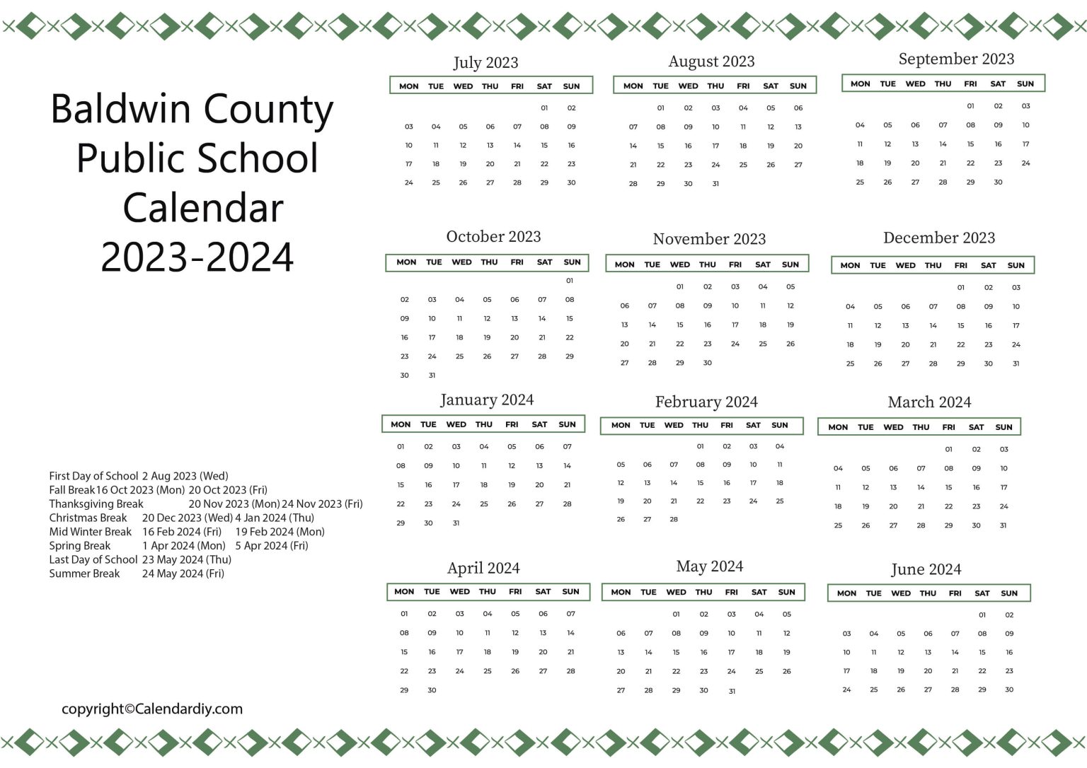 Baldwin County School Calendar 202324 Printable in PDF