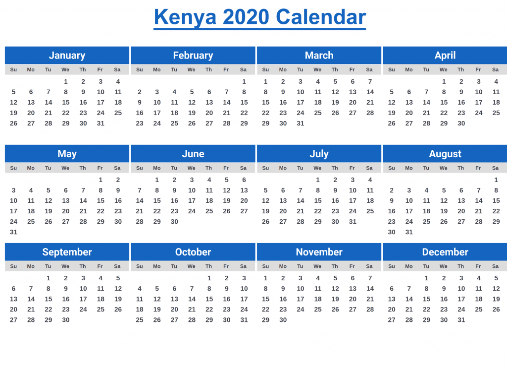 Printable Kenya Calendar 2020