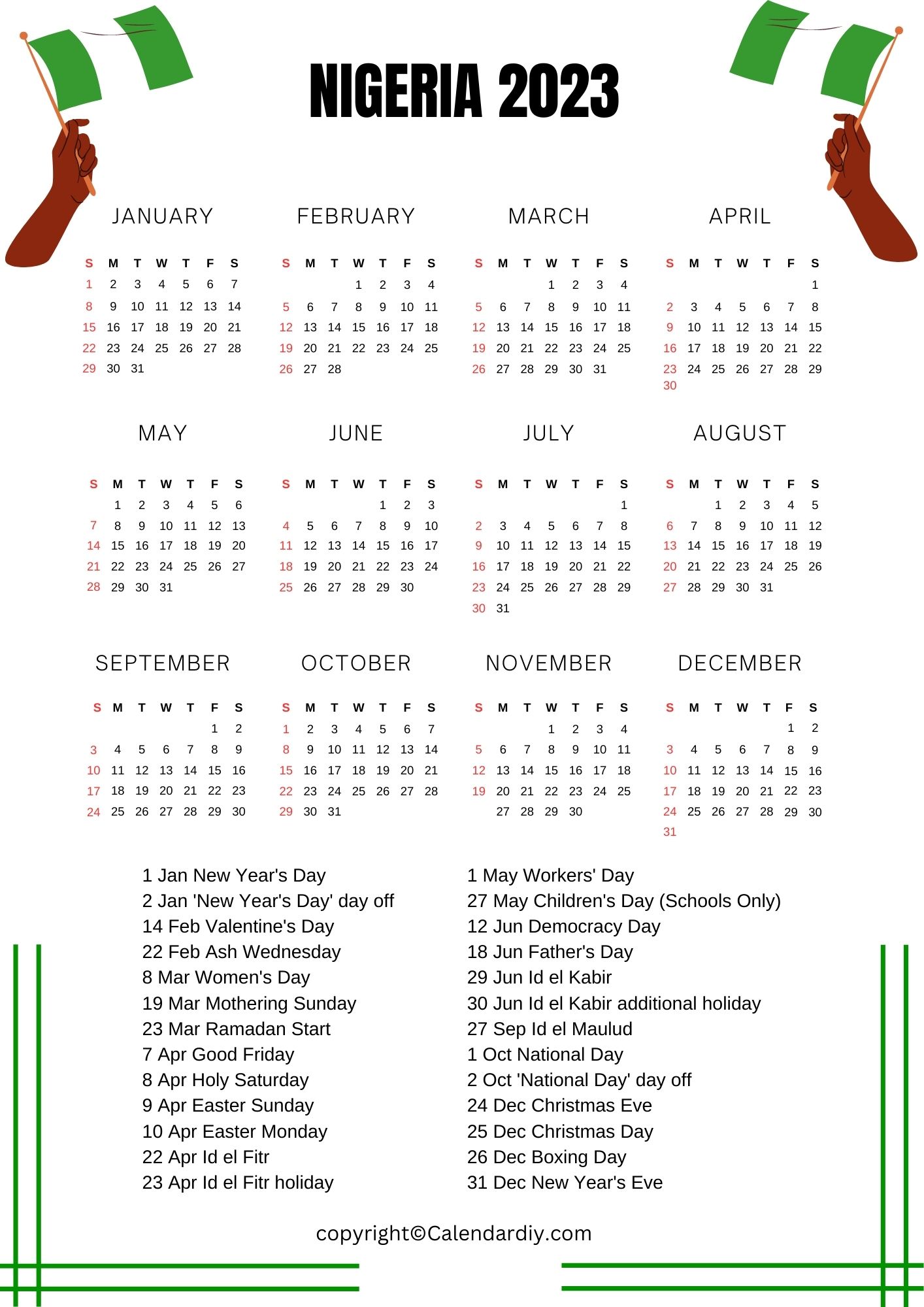 Nigeria 2023 Calendar