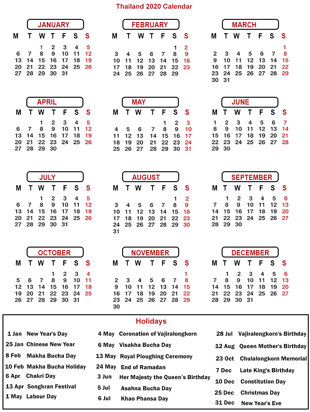 Thai New Year Calendar