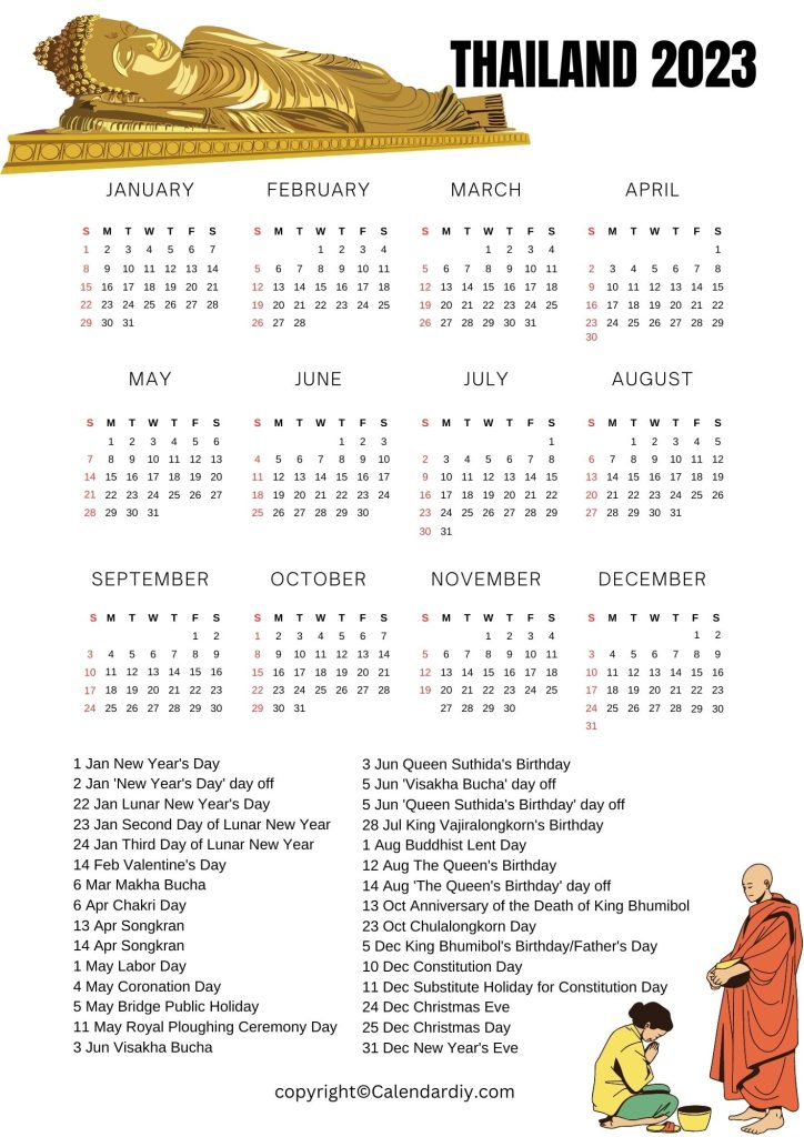 Thailand Holiday Calendar 2023