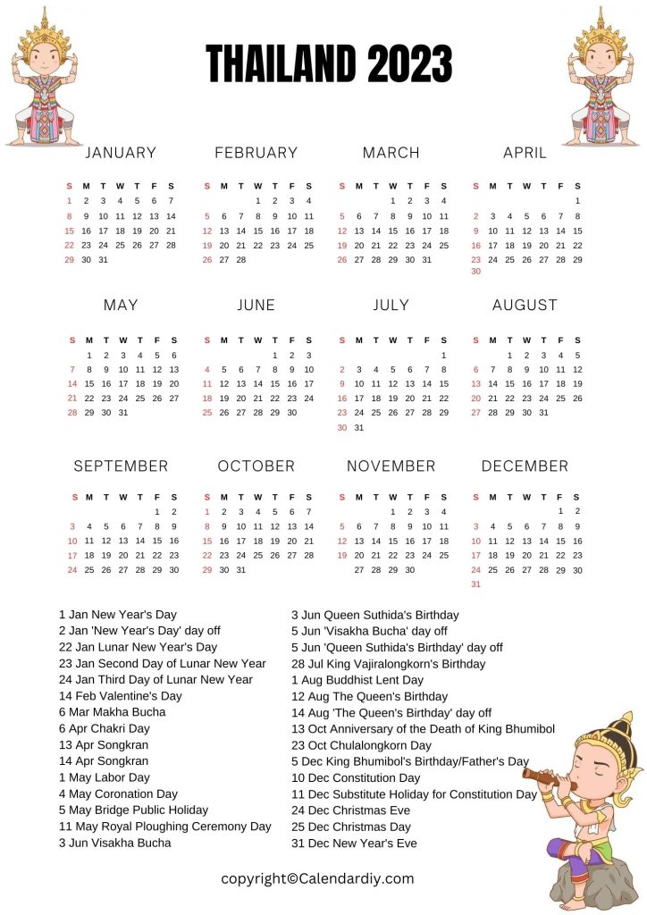 Thailand Holiday Calendar 2023