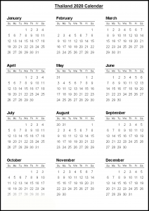 Free Thailand 2020 Printable Calendar With Public Holidays
