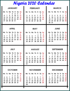 Free Nigeria 2020 Printable Calendar With Public Holidays