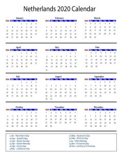 Public Holidays in the Netherlands 2020
