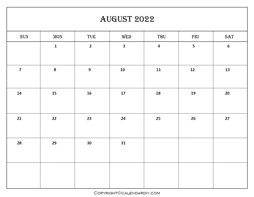 August 2022 Printable Calendar 