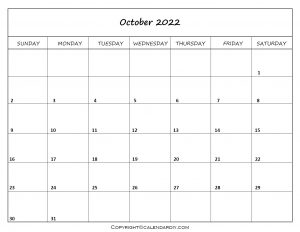 Free Blank October 2022 Calendar Printable in PDF, Excel