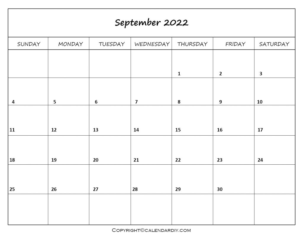Free September 2022 Printable Calendar Template