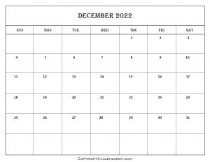 Free Blank December 2022 Calendar Printable in PDF, Excel