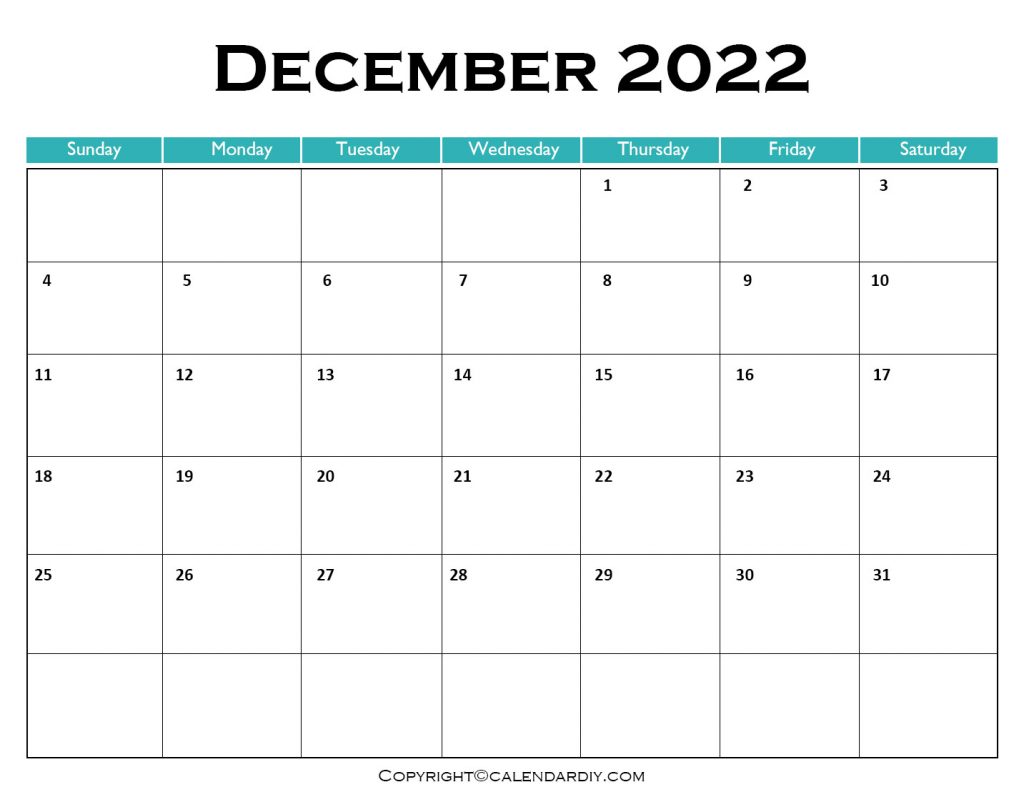December 2020 Blank Calendar