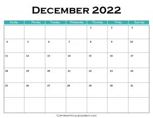 Free Blank December 2022 Calendar Printable in PDF, Excel