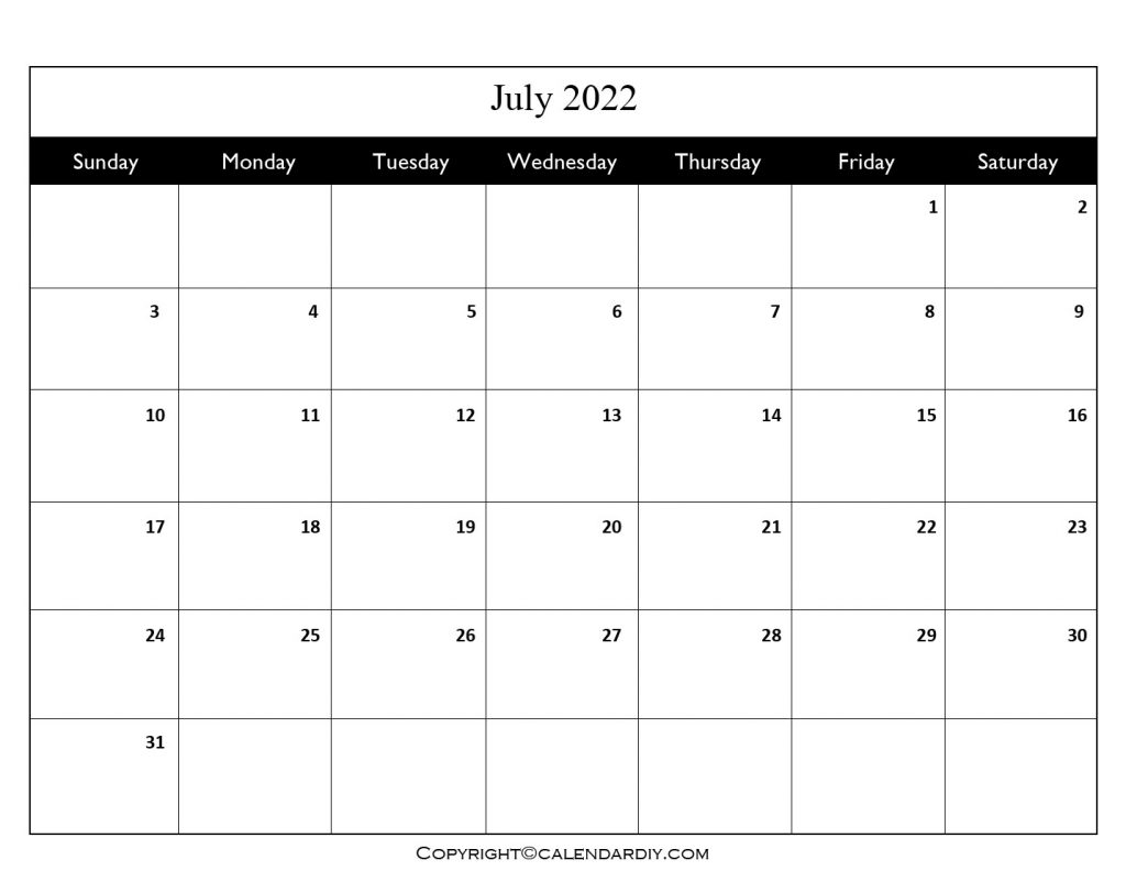 July 2022 Holidays Calendar