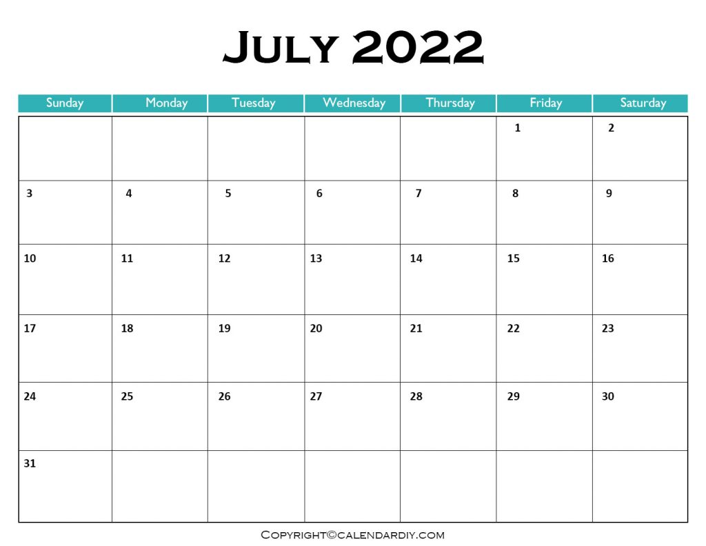 2022 July Calendar With Holidays