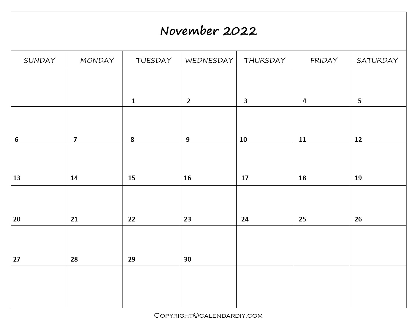 free blank november 2022 calendar printable in pdf excel