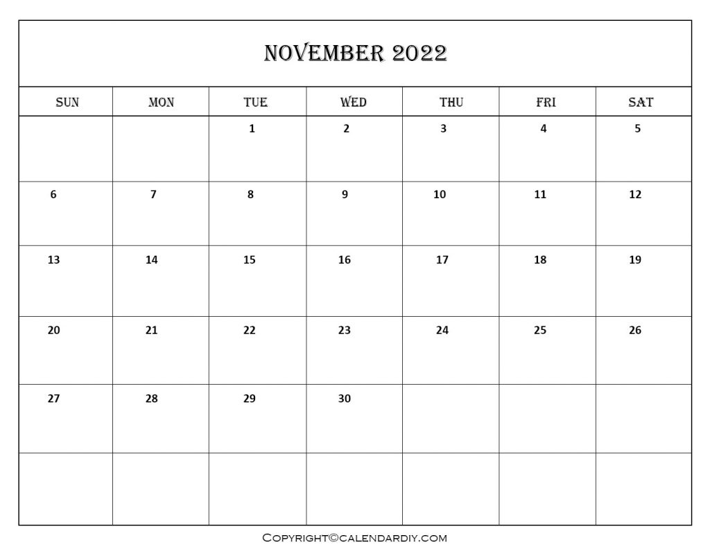 November 2022 Calendar With Holidays